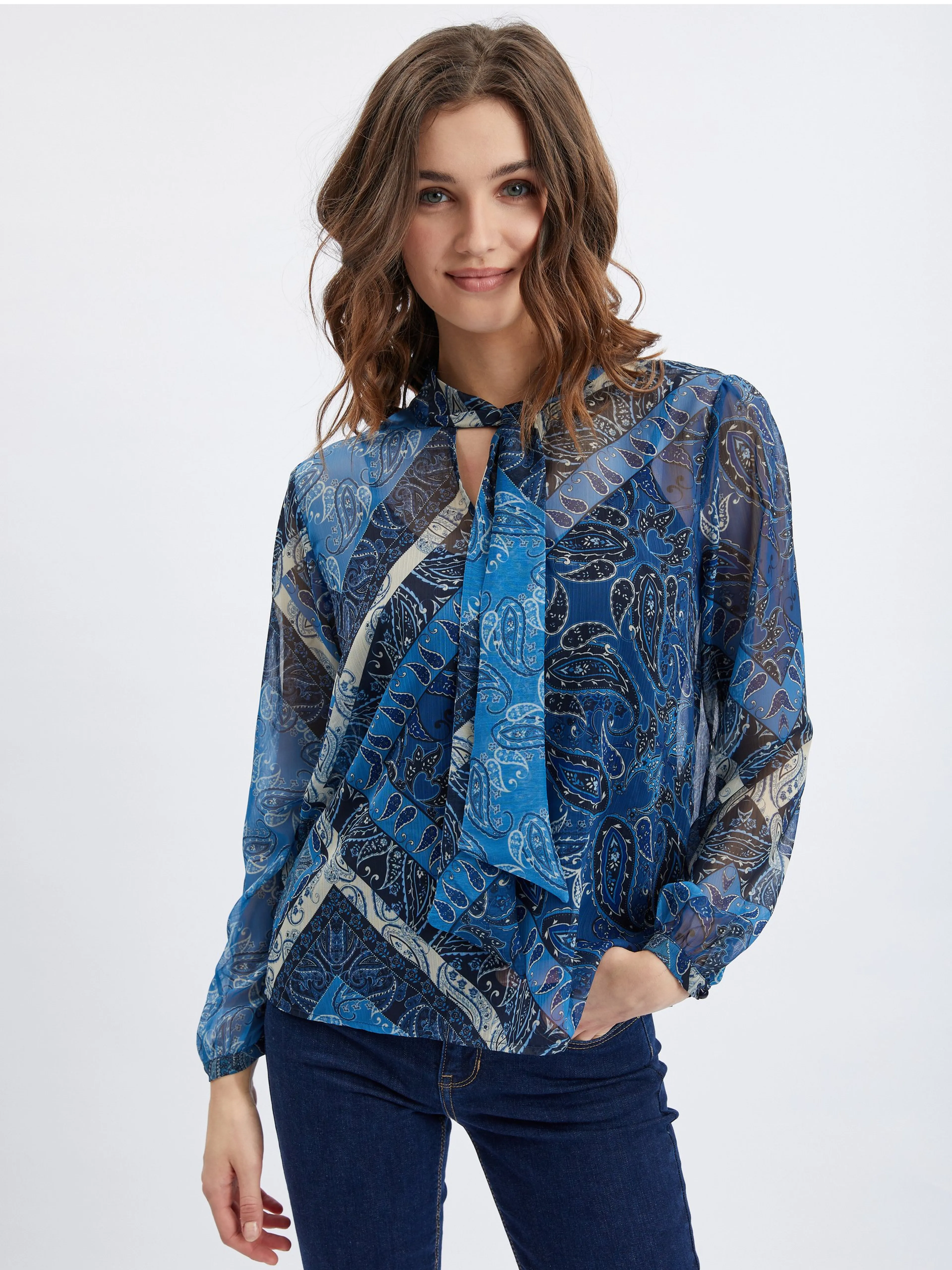 Dunkelblaue gemusterte Damenbluse ORSAY