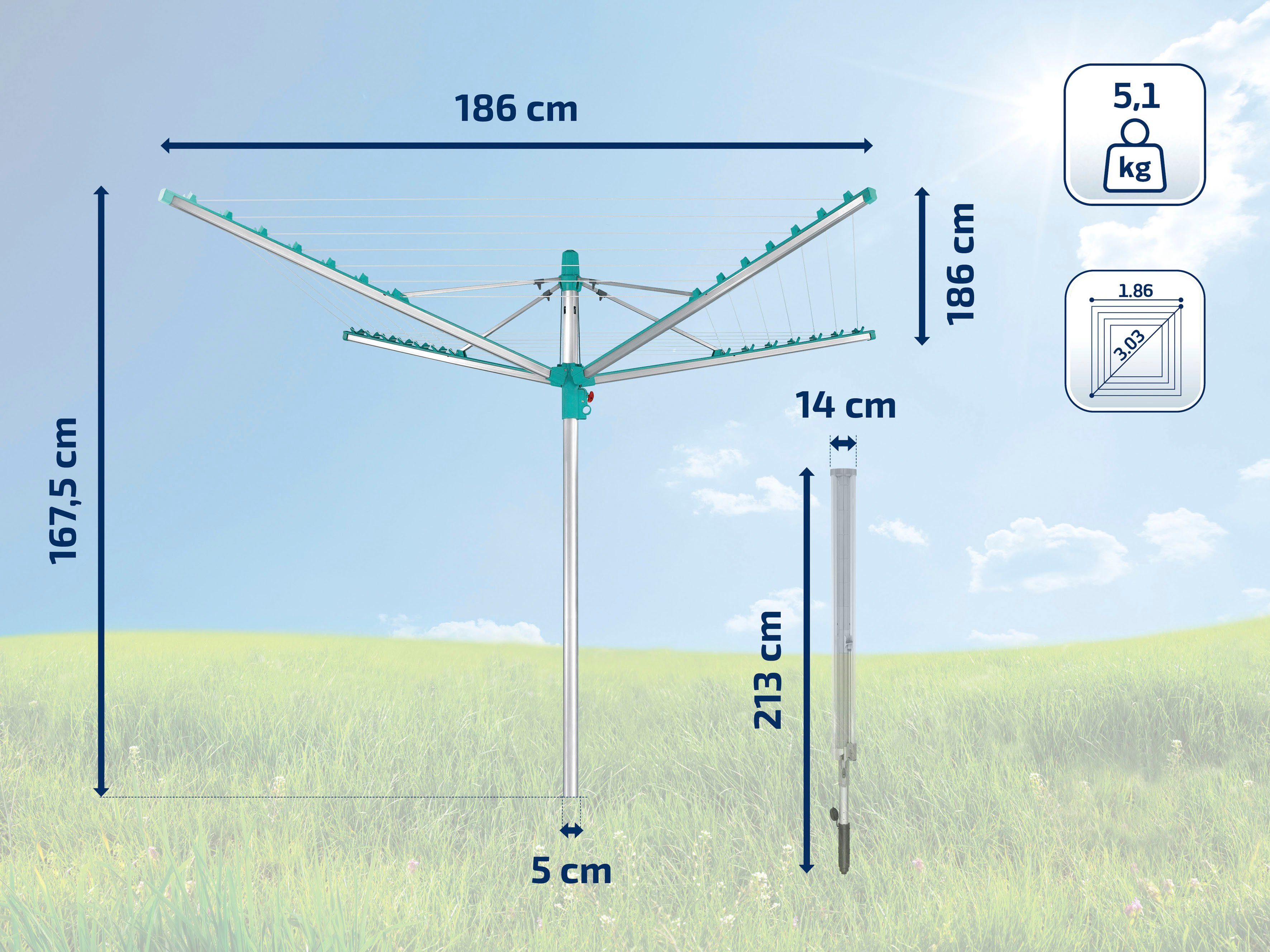 Leifheit Wäschespinne Linomatic 400 Easy, 40 Meter Leinenlänge