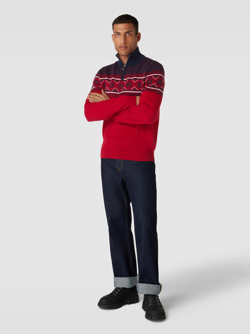 Strickpullover mit Troyer-Kragen Modell 'CLAUS' in kirschrot