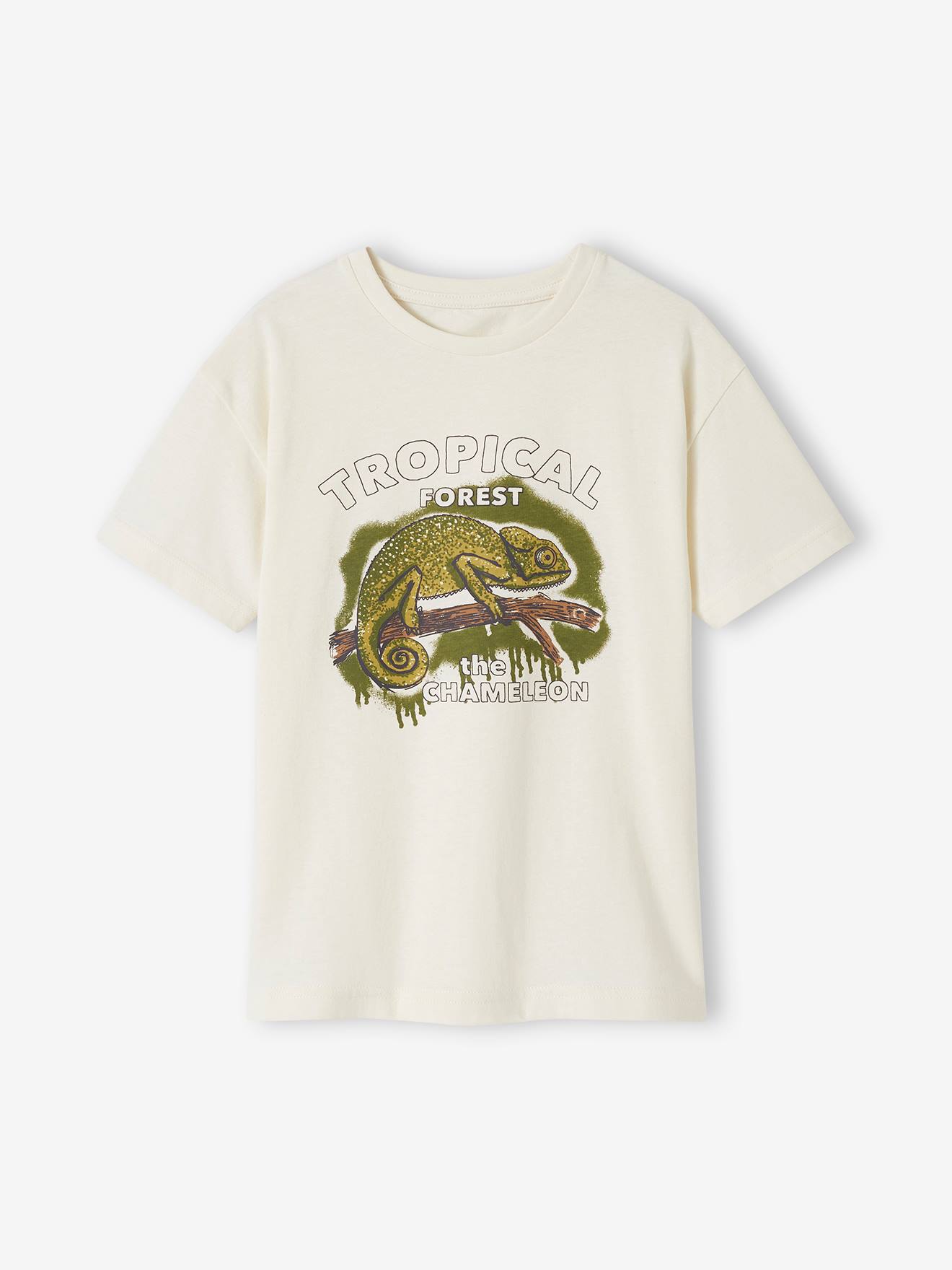 Vertbaudet Jungen T-Shirt mit Tierprint, Recycling-Baumwolle - wollweiß
