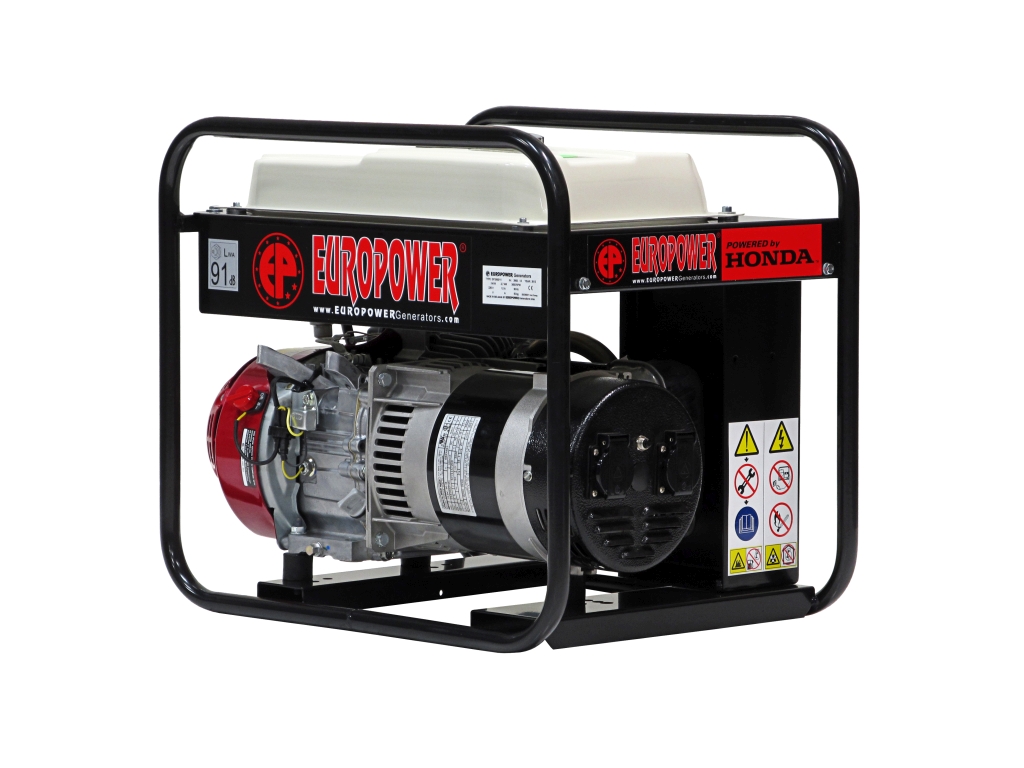 Generatore Europower 990000305 EP3300-11 da 3 kVA con motore a benzina Honda, 2 uscite da 230 Volt (16 A) con avviamento manuale.