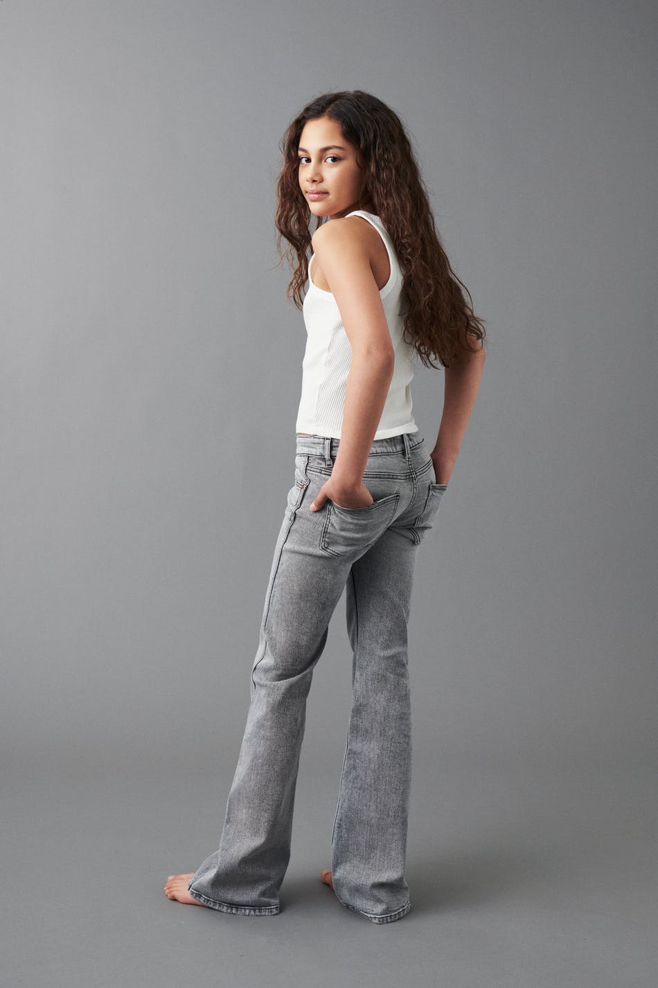 Low waist flare button jeans