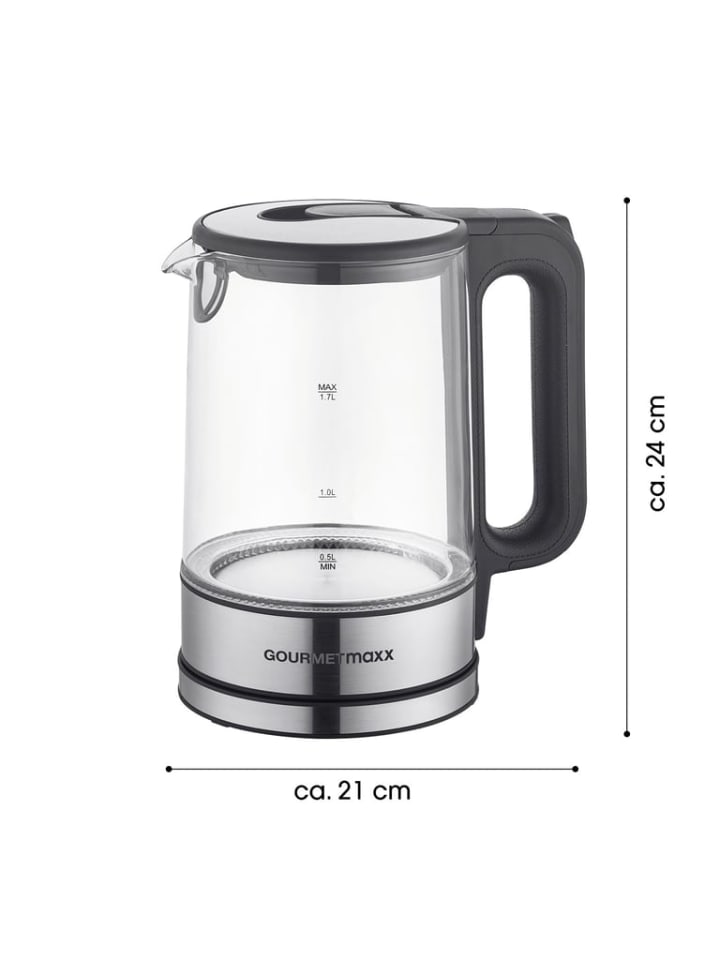 Gourmetmaxx GOURMETmaxx Glas-Wasserkocher LED 1,7l 2200W Edelstahl/schwarz kabellos günstig kaufen onesize
