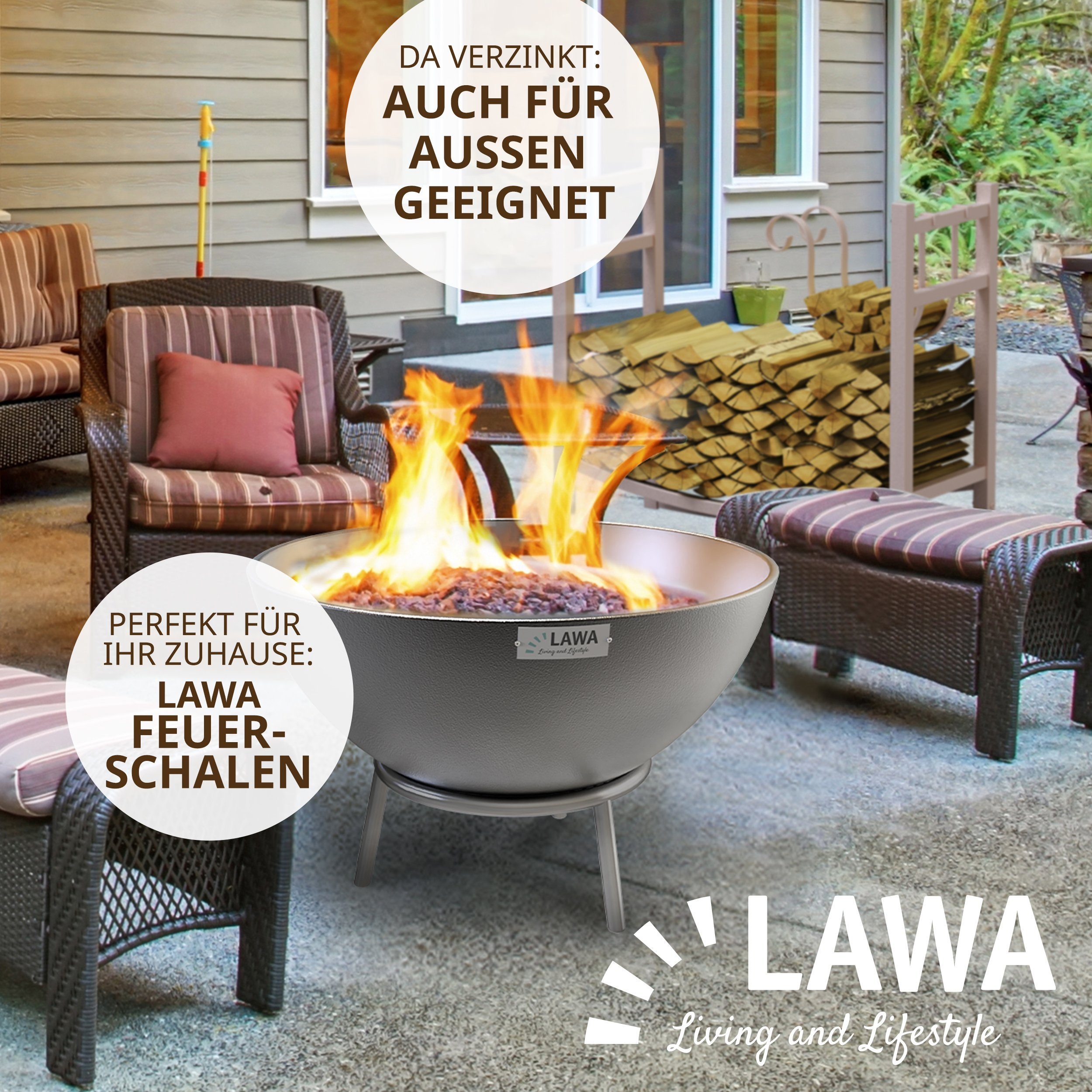 LAWA Living and Lifestyle Kaminholzregal außen Feuerholzregal innen Kaminholzhalter Stapelhilfe Brennholz, BxTxH:84x33x76 cm, verzinkt, pulverbeschichtet, stehend, liegend, BEIGE / CREMEWEIß