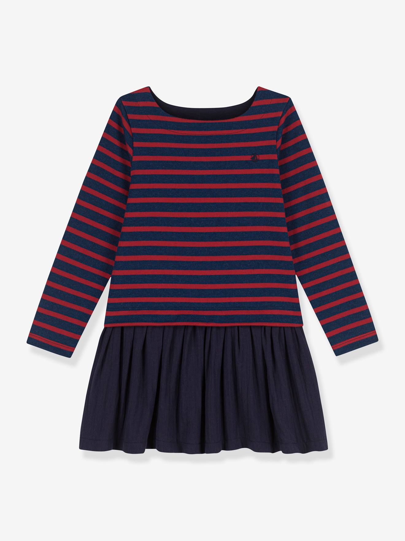 Robe rayée en coton épais et gaze de coton PETIT BATEAU bleu