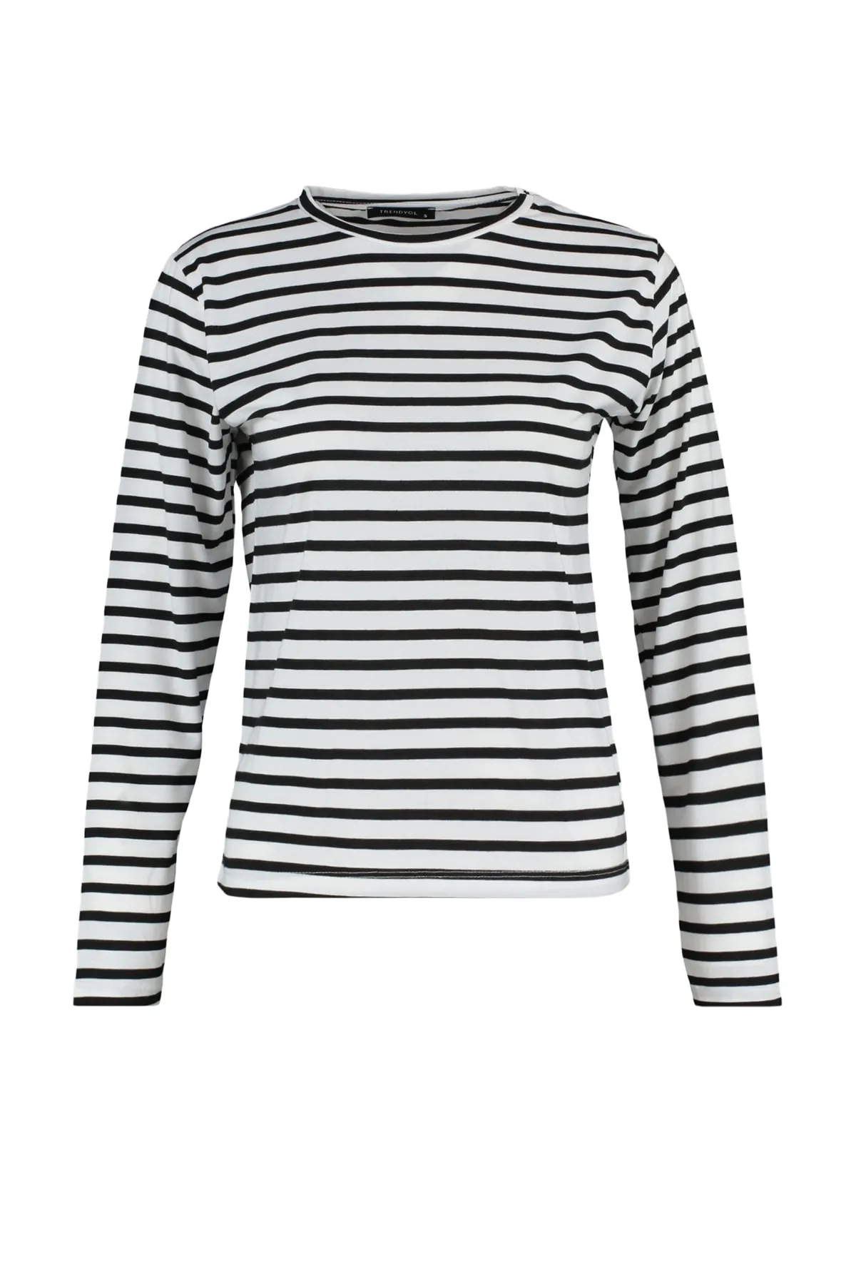 Trendyol Collection  Weiß gestreiftes Basic-Strick-T-Shirt TWOAW23TS00002