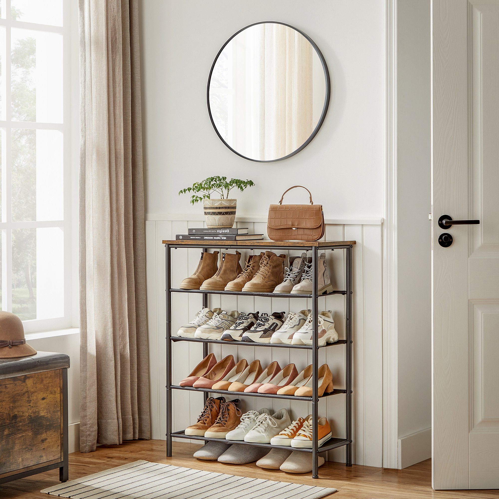 VASAGLE Schuhregal Schuhschrank, Standregal mit 5 Ebenen, schmal, für Flur