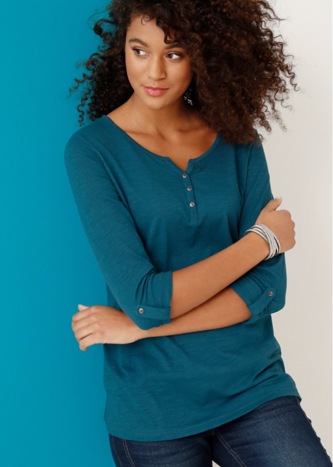 Leichtes Baumwoll Langarm-Shirt mit Knopfleiste