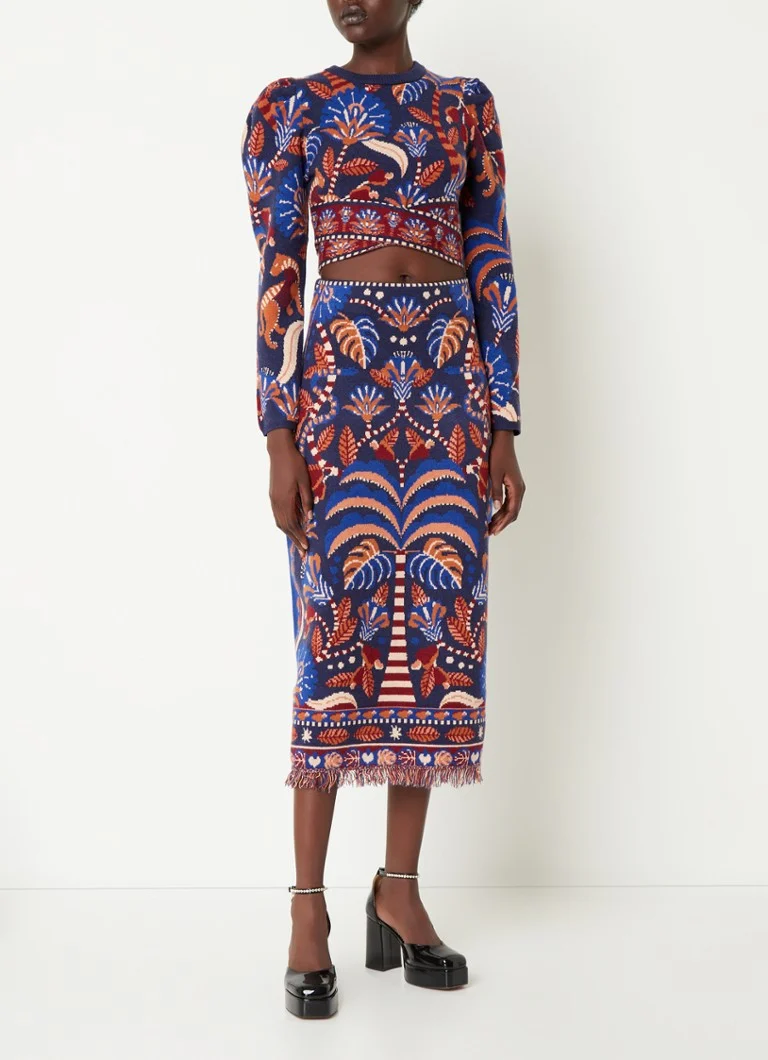 Robe midi en maille fine Farm Rio avec motif tricoté et franges