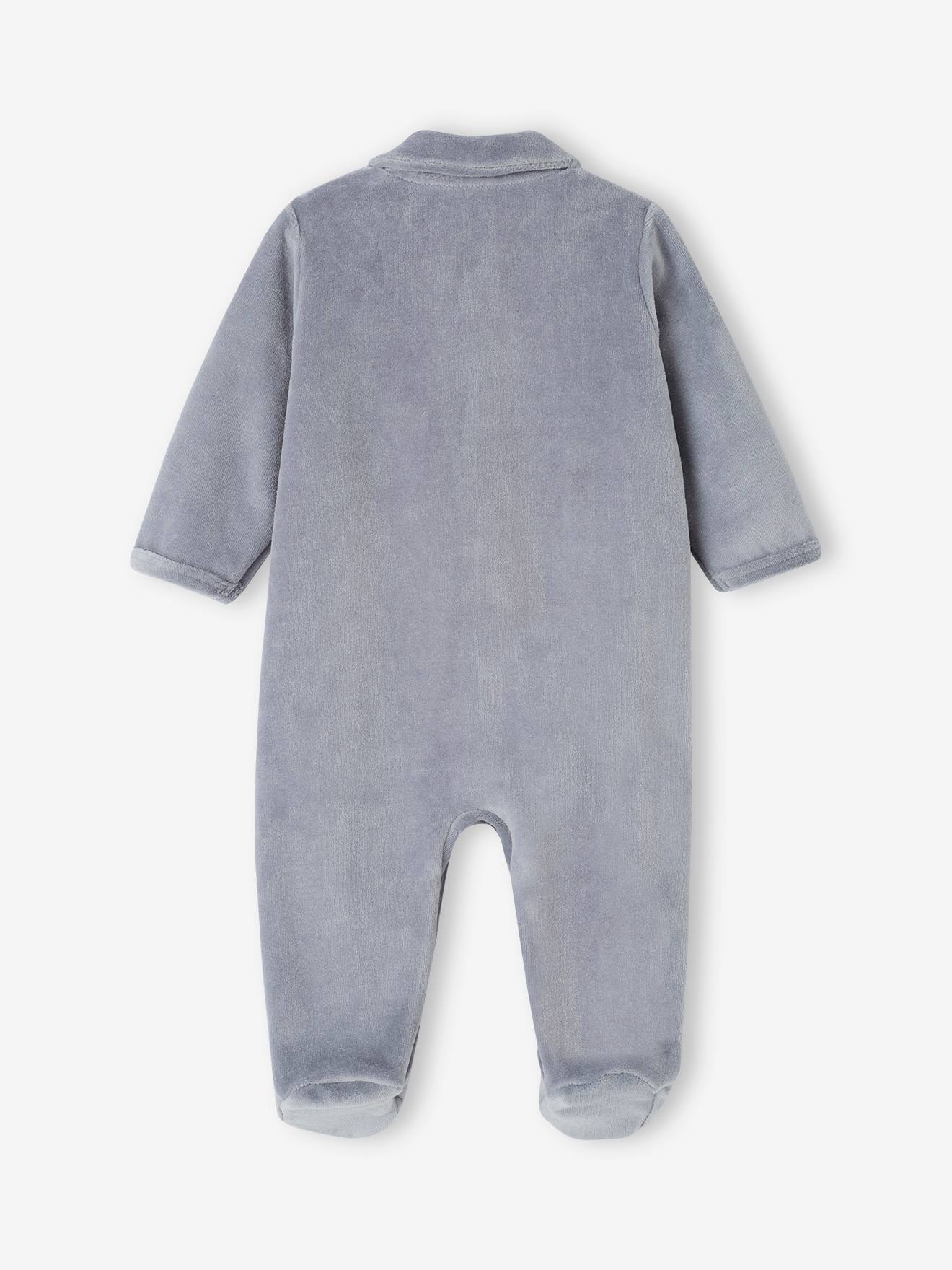 Vertbaudet 2er-Pack Baby Samtstrampler, Öffnung vorn Oeko-Tex - graublau