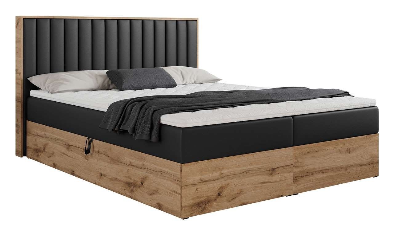 MKS MÖBEL Boxspringbett ALBERO 4, mit Bettkasten, Doppelbett mit Kopfstütze, Eiche Holzrahmen, Matratze