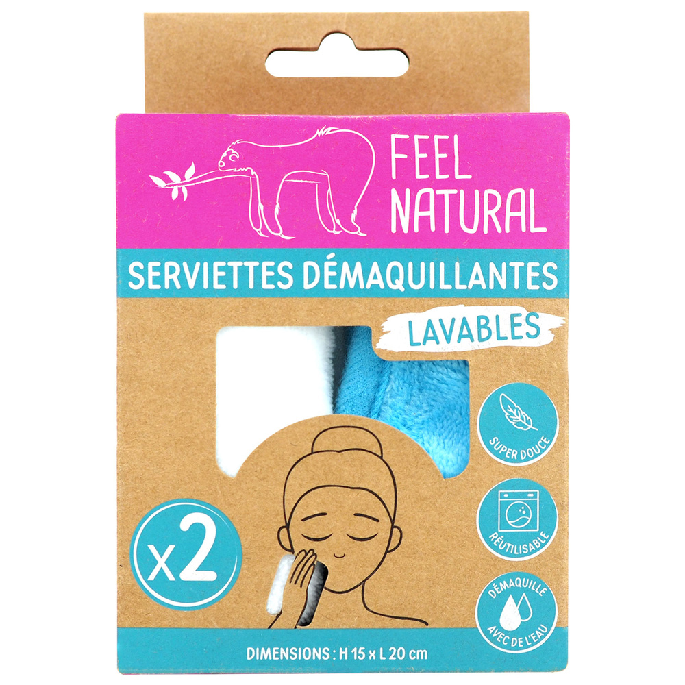 feel natural Lot de 2 Serviettes démaquillantes - Fee l Natural SERVIETTES DEMAQUILLANTES