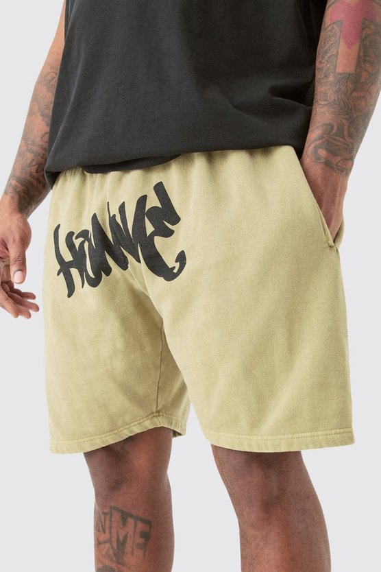 Plus lockere Jersey-Shorts mit Homme Graffiti-Print