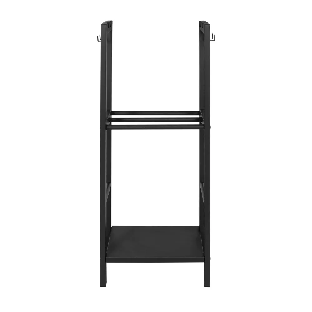 Never Outdoor modernes Kaminholzregal mit 2 Ablagen & 4 Haken für Kaminbesteck schwarz