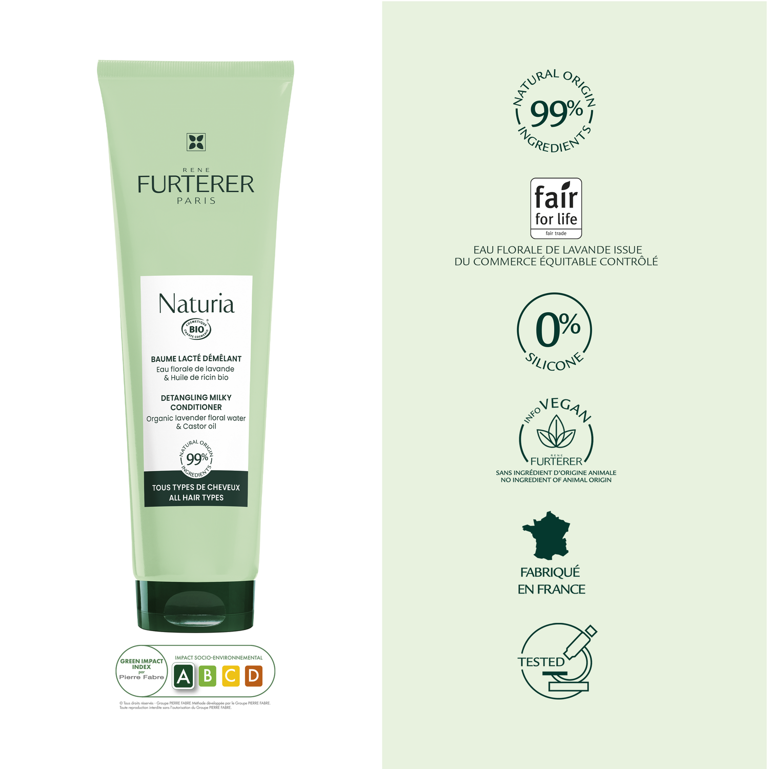René Furterer Baume Lacté Démêlant Naturia Bio - Tous types de cheveux - 150 ml