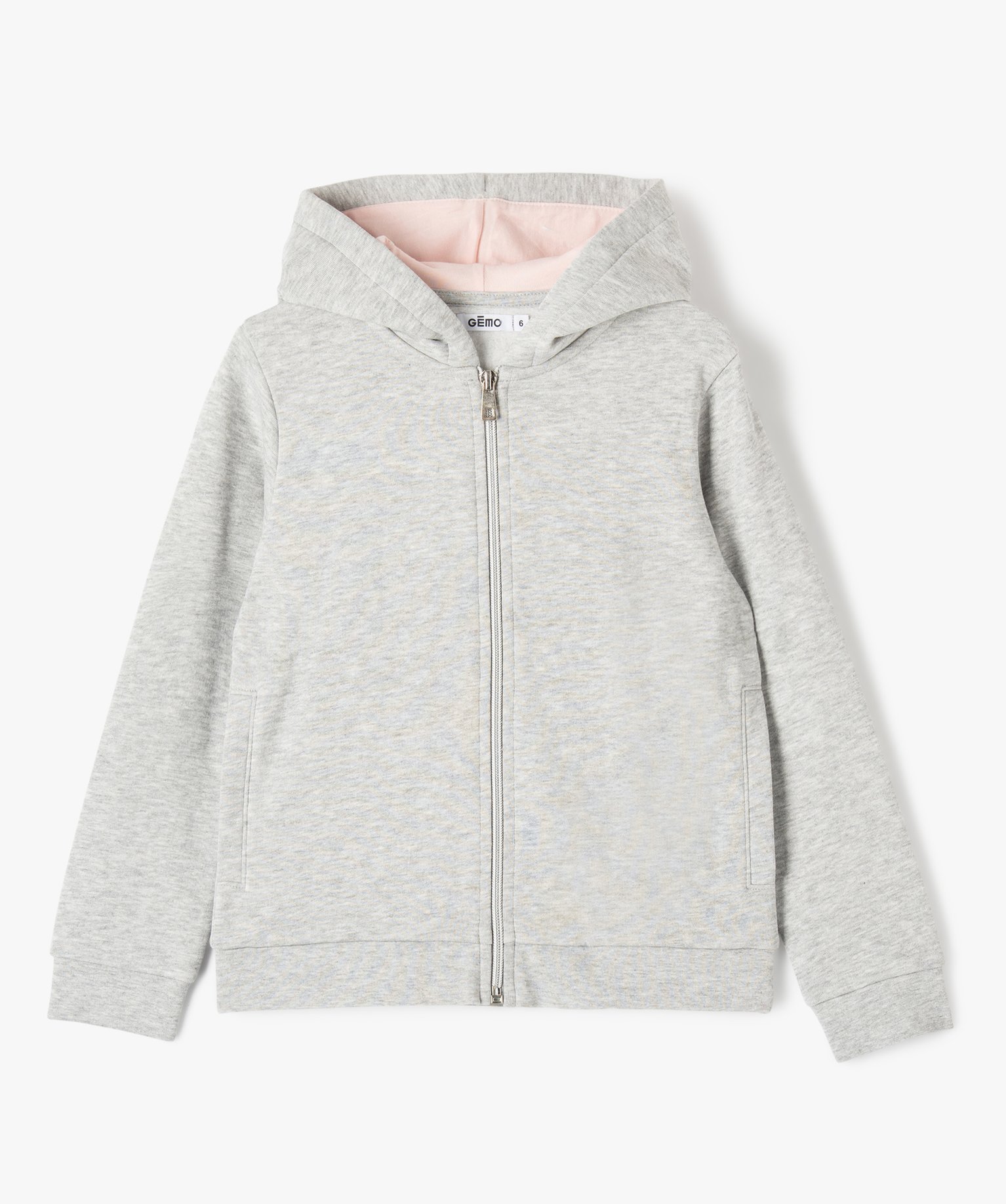 Sweat zippé à capuche intérieur molletonné fille gris | GEMO
