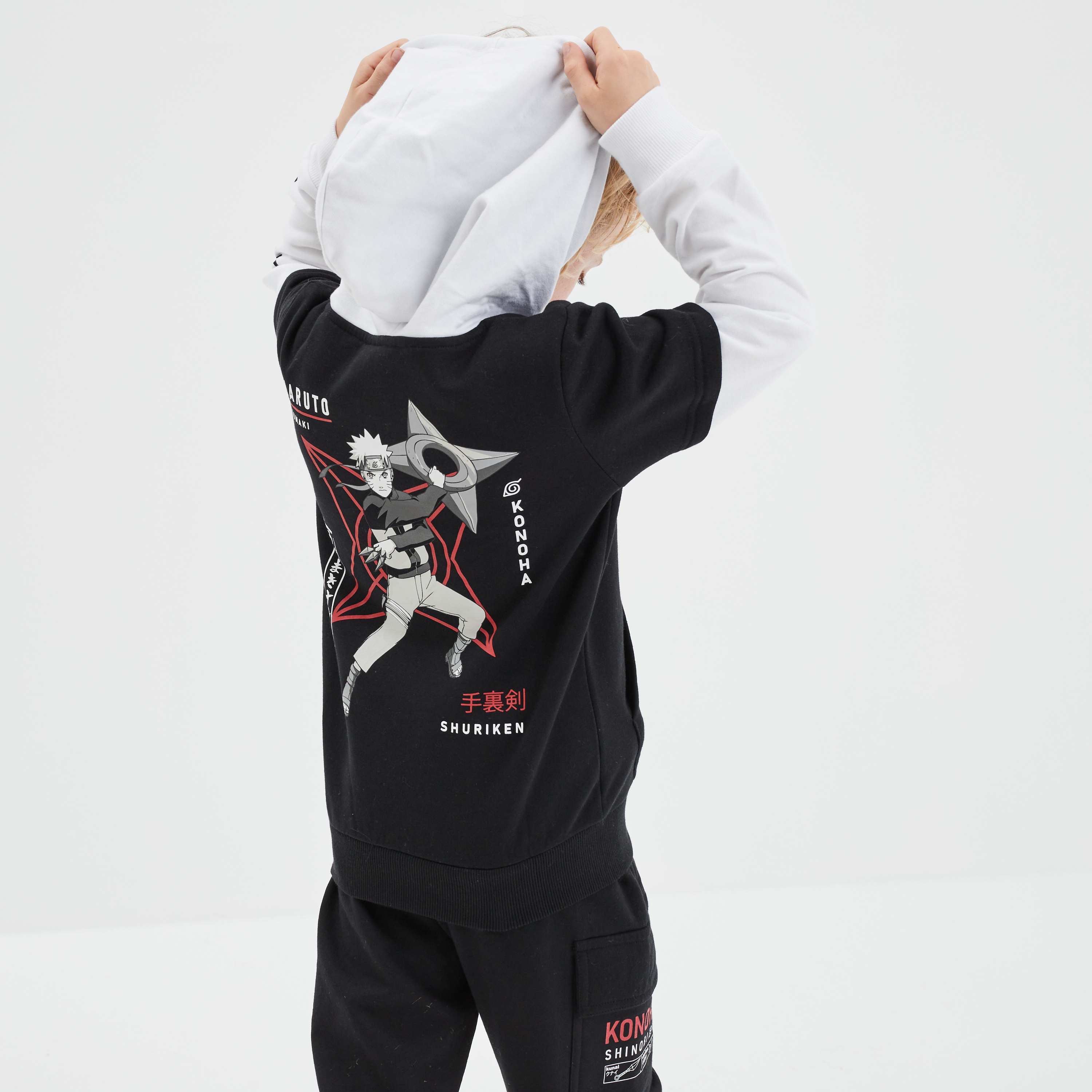 Sweat à capuche hoodie 2-en-1 Naruto noir garçon | La Halle