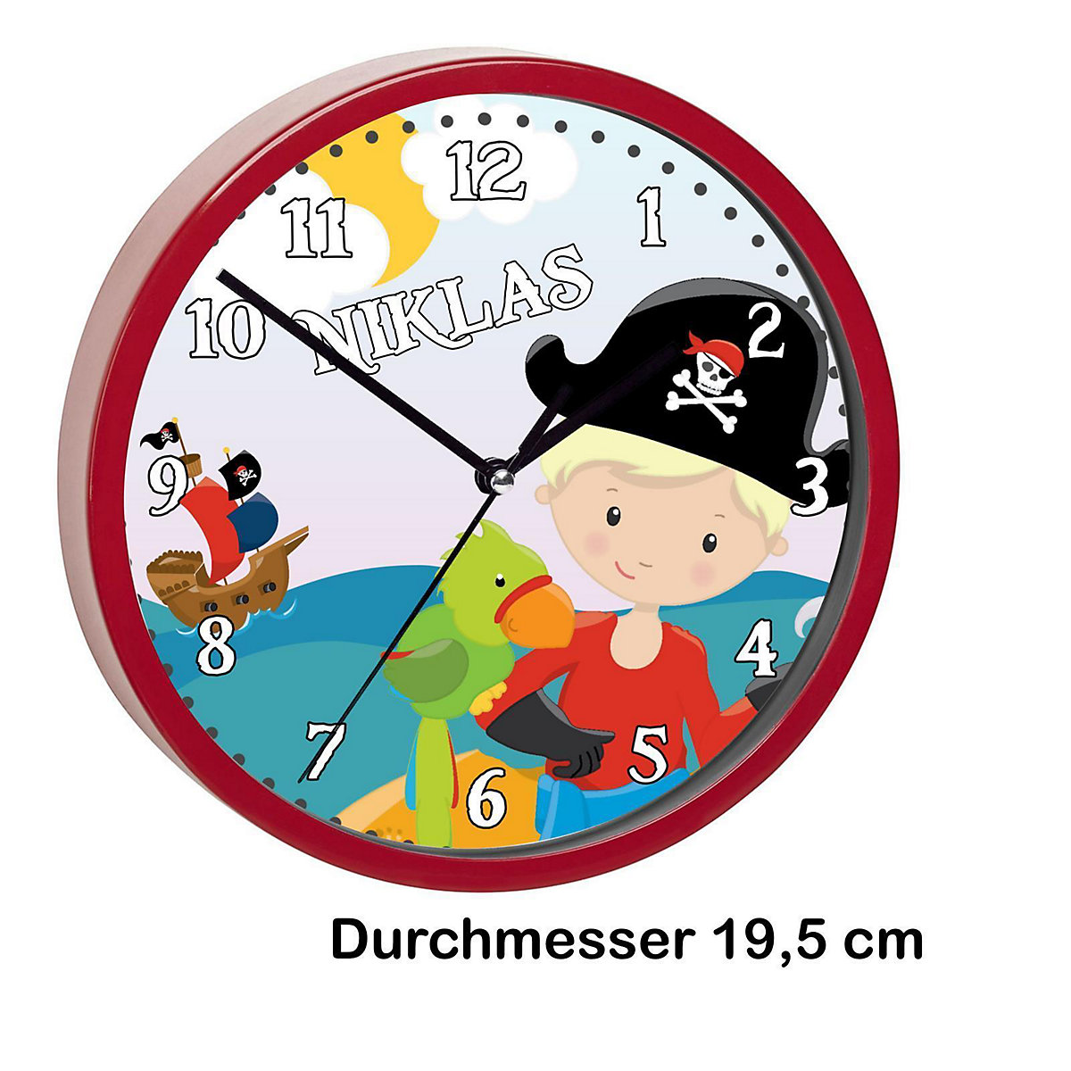 Kinder Wanduhr personalisiert mit Name Pirat nah