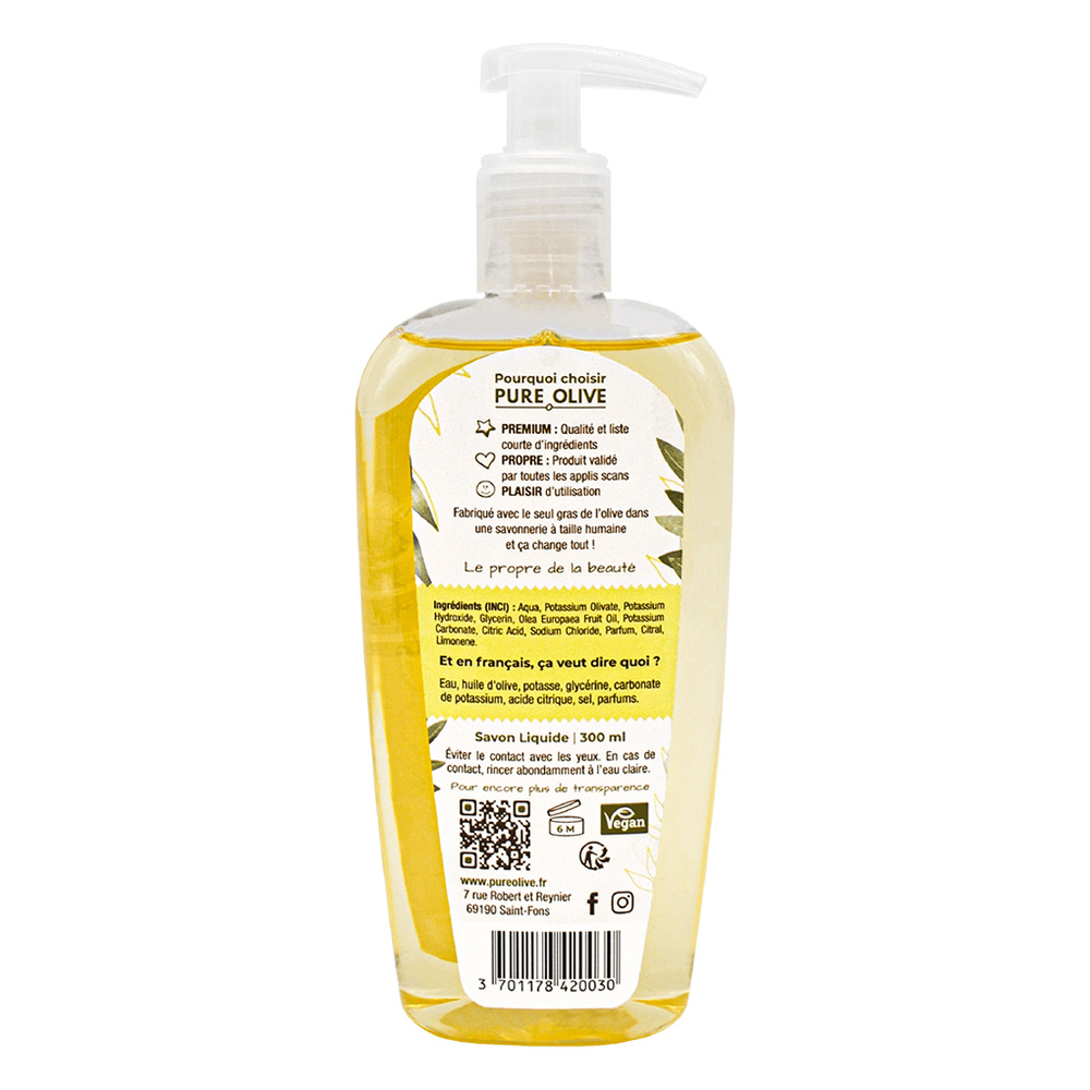 pure olive Savon liquide 100% olive parfum verveine  et citron Savon liquide
