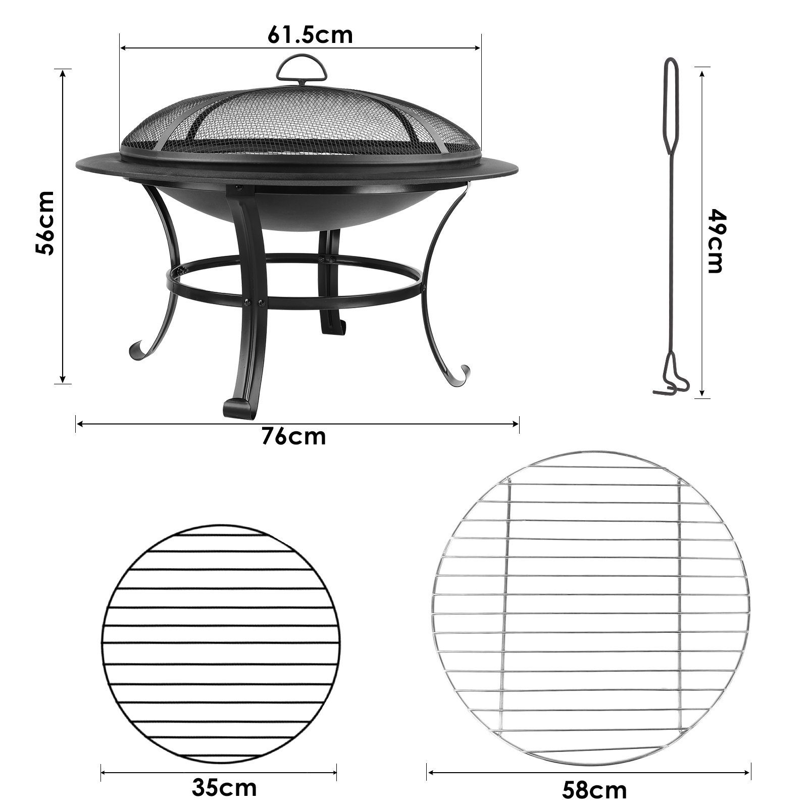 TLGREEN Feuerschale, Ø 76cm Feuerkorb, Feuerstelle für Grillen und Heizen, Schwarz