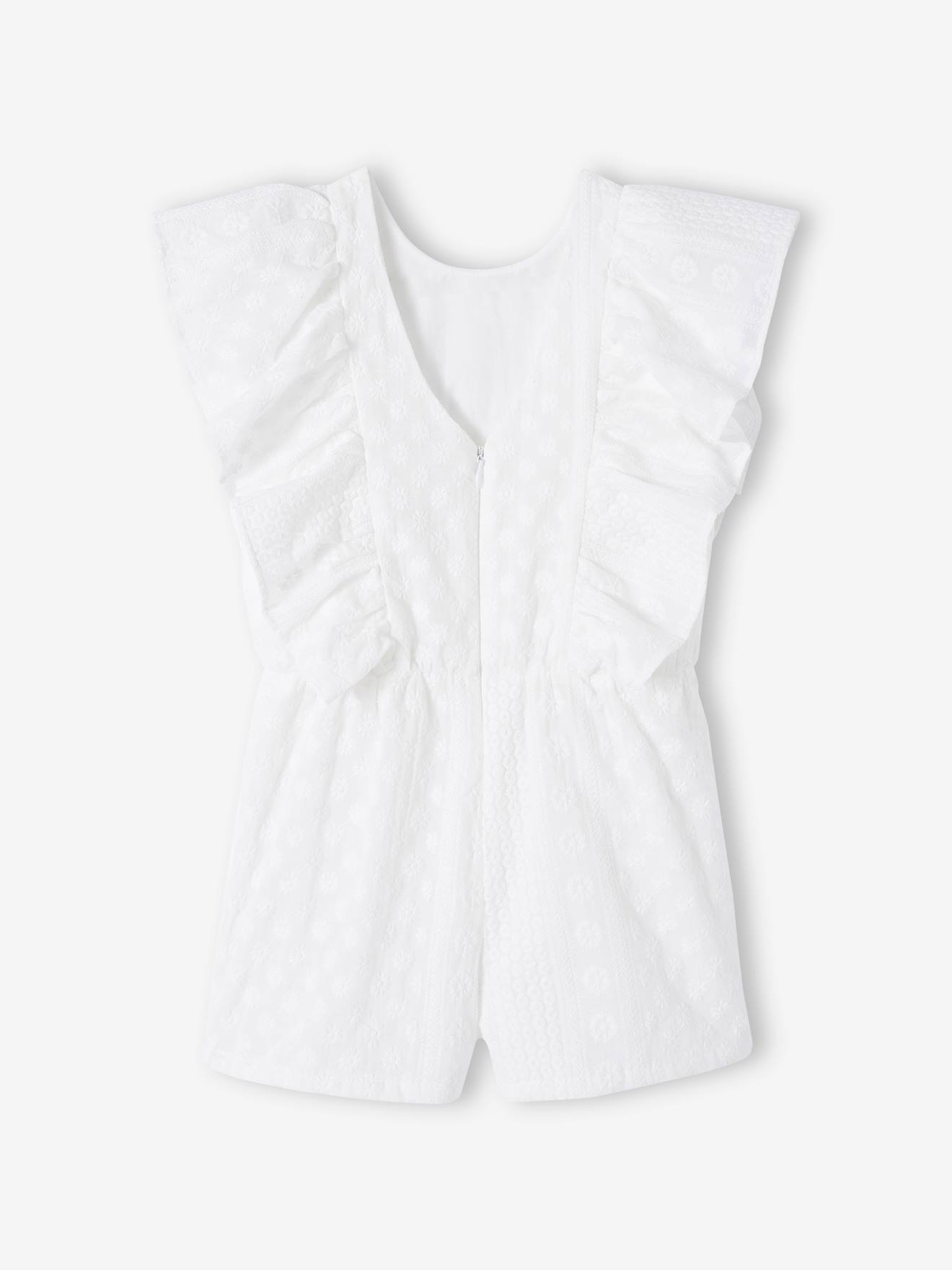 Vertbaudet Festlicher kurzer Mädchen Jumpsuit mit Lochstickereien - wollweiß