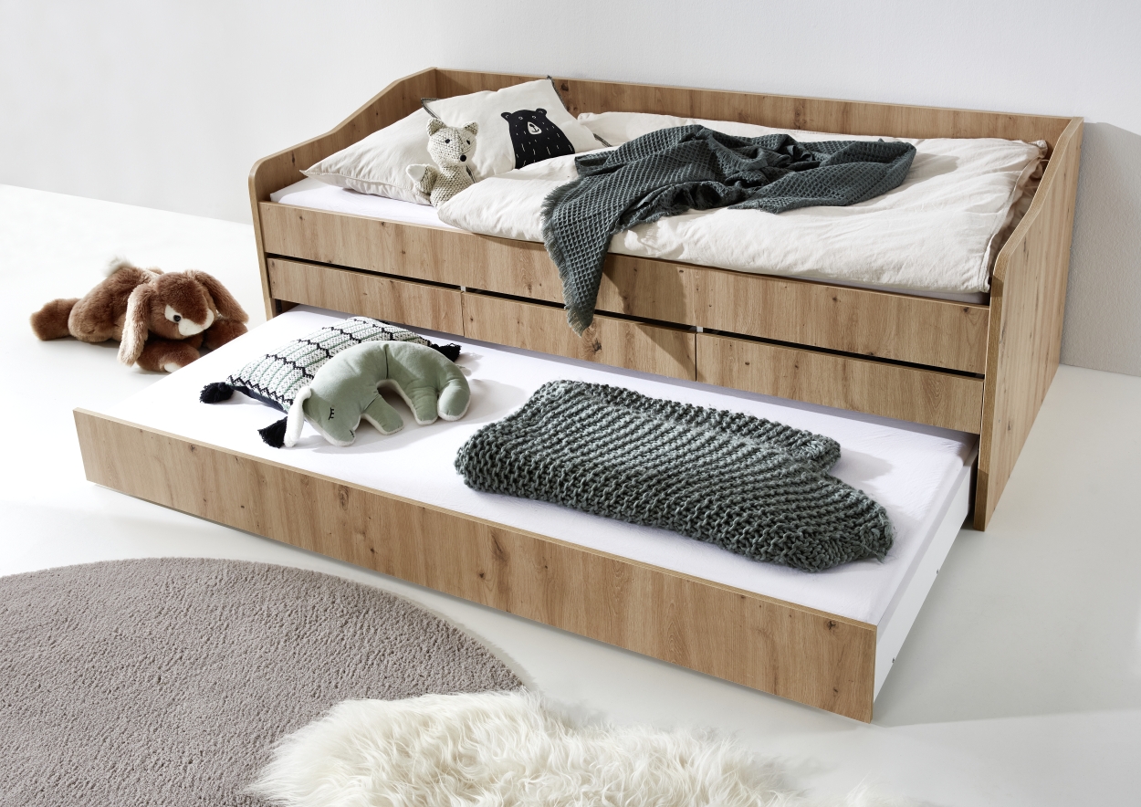 Relita Funktionsbett JILL 90x200 ohne Lattenrost, 3 Schubladen u. Bettschublade Artisan Dekor