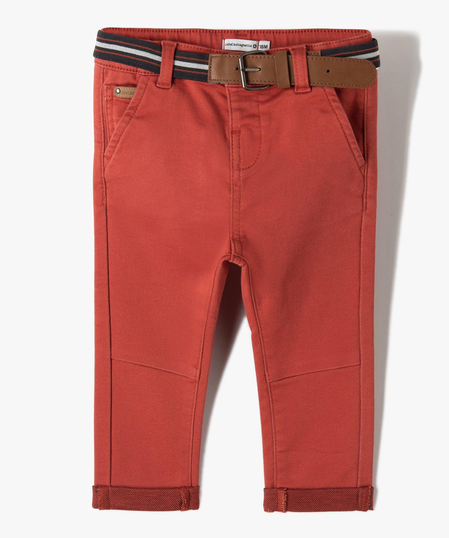 Pantalon bébé Garçon en toile extensible avec ceinture -... rouge | GEMO