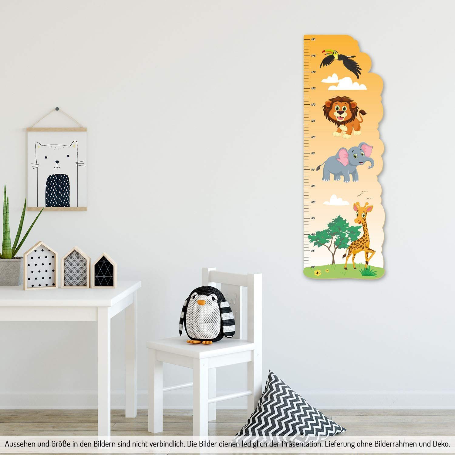 Kreative Feder Messlatte „Tiere aus Afrika“ für Kinder, Messlatte fürs Kinderzimmer im Norwegian Style; Messbereich 80–150 cm
