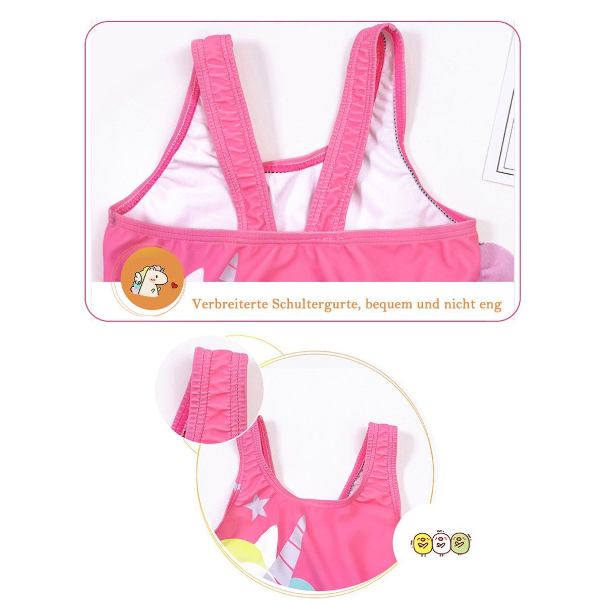 Vivi Idee Badeanzug mit Badekappe für Kinder Einhörnchen Mädchen 1-8 Jahre, UPF 50+ UV Schutz, Kurzarm