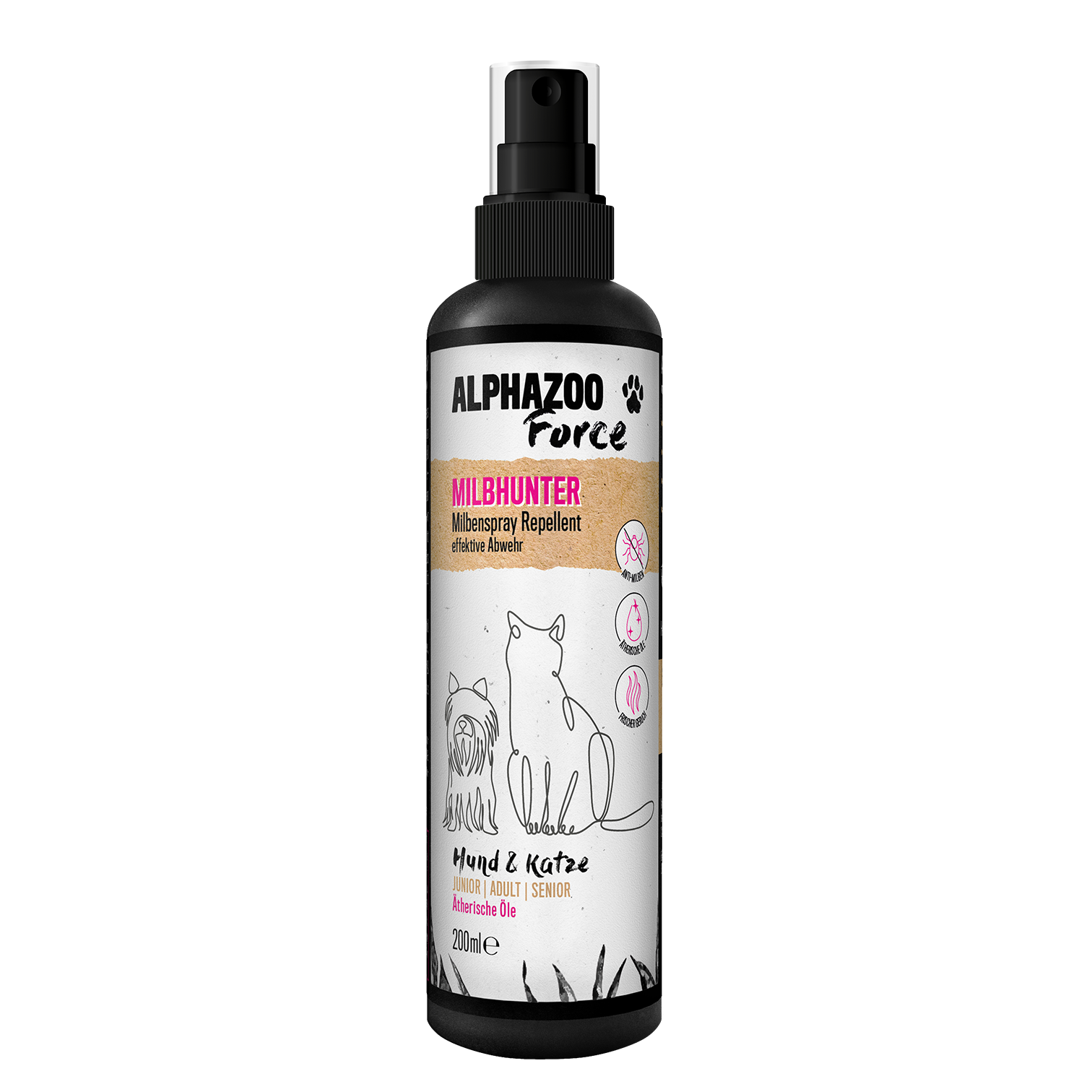 ALPHAZOO Floh- & Zeckenmittel ALPHAZOO MilbHunter Milbenspray für Hunde & Katzen I Starkes Anti Milbenmittel 200 ml