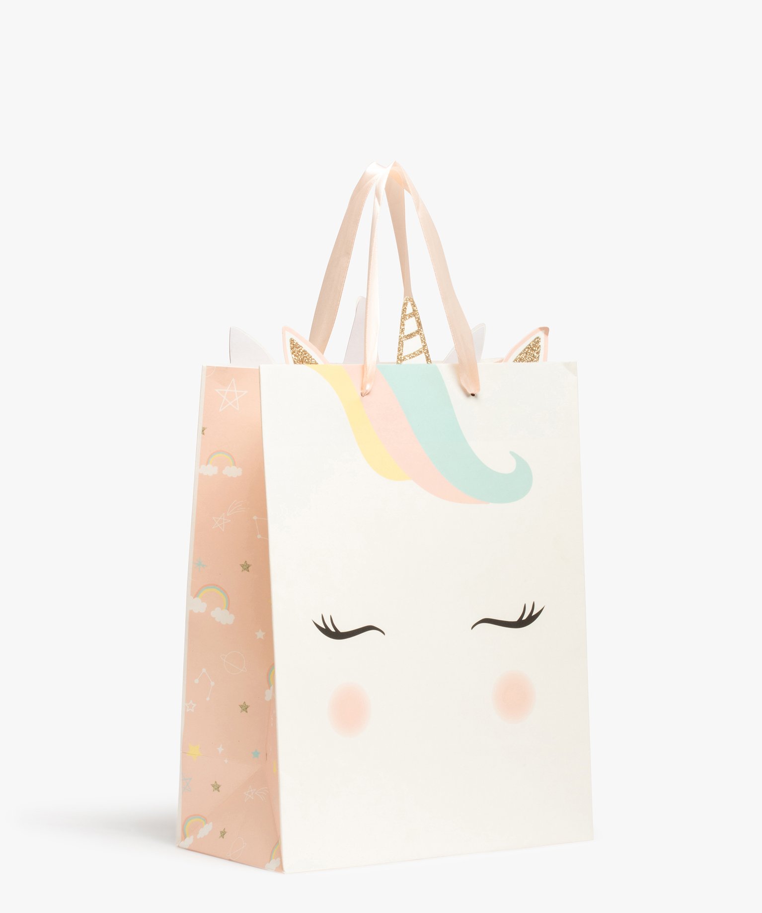 Pochette cadeau enfant avec motif licorne en papier recyclé rose | GEMO