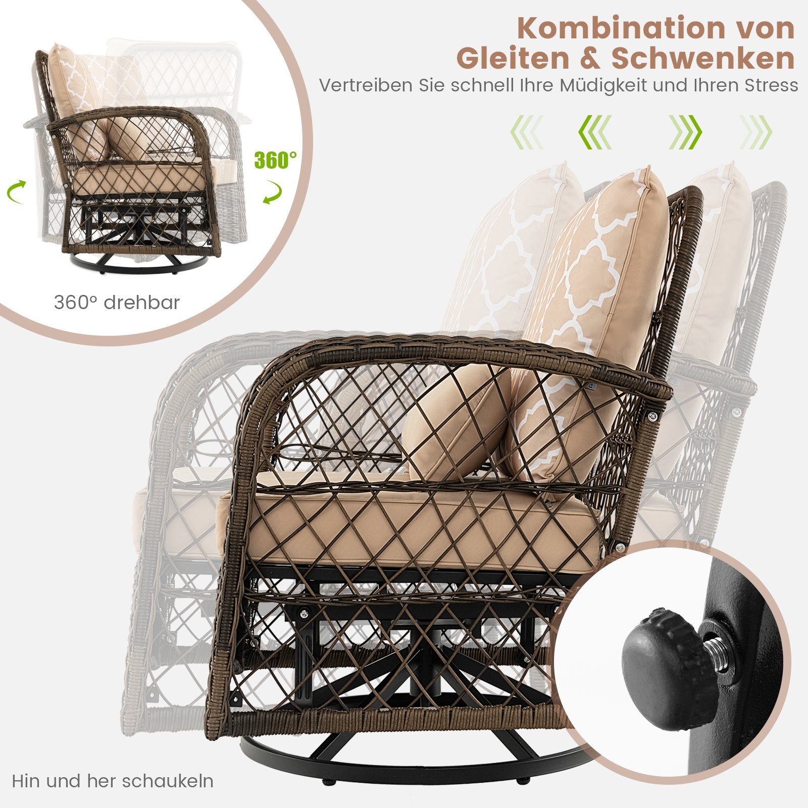 COSTWAY Balkonset, (3-tlg), 3 teilig mit Tisch & 2 Schaukelstühle