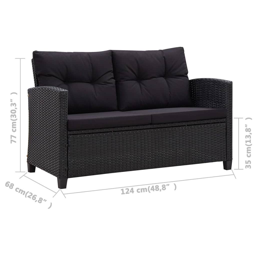 vidaXL Loungesofa 2-Sitzer-Gartensofa mit Kissen Schwarz 124 cm Poly Rattan, 1 Teile