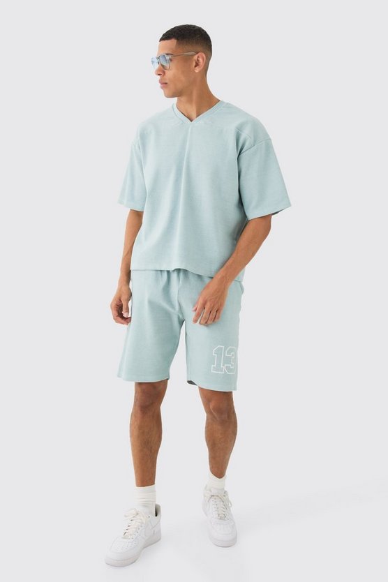 Geripptes Sweatshirt mit halben Ärmeln & Shorts
