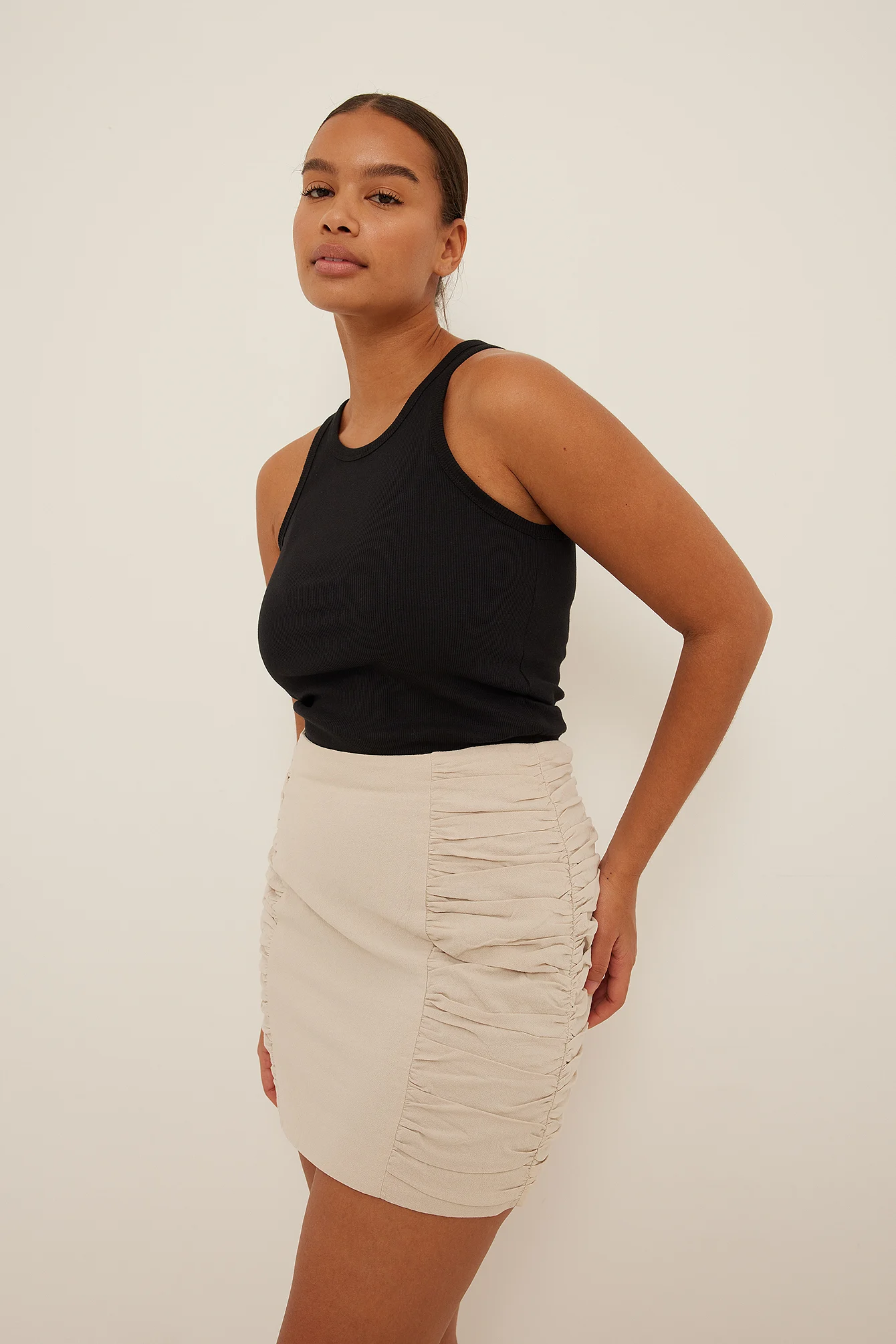 Structured Gathered Sides Mini Skirt