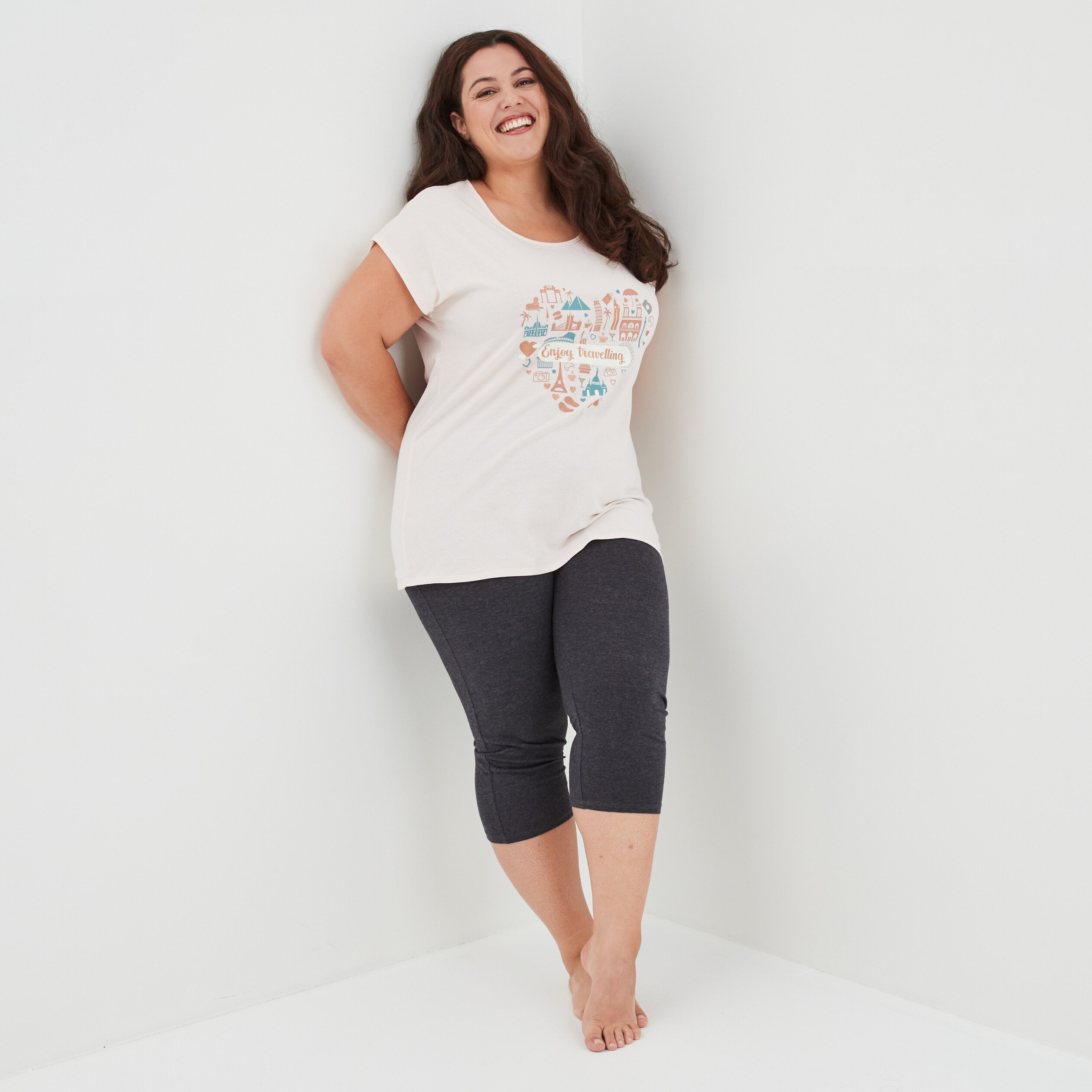 Ensemble pyjama corsaire Modavista rose clair femme grande taille | La Halle