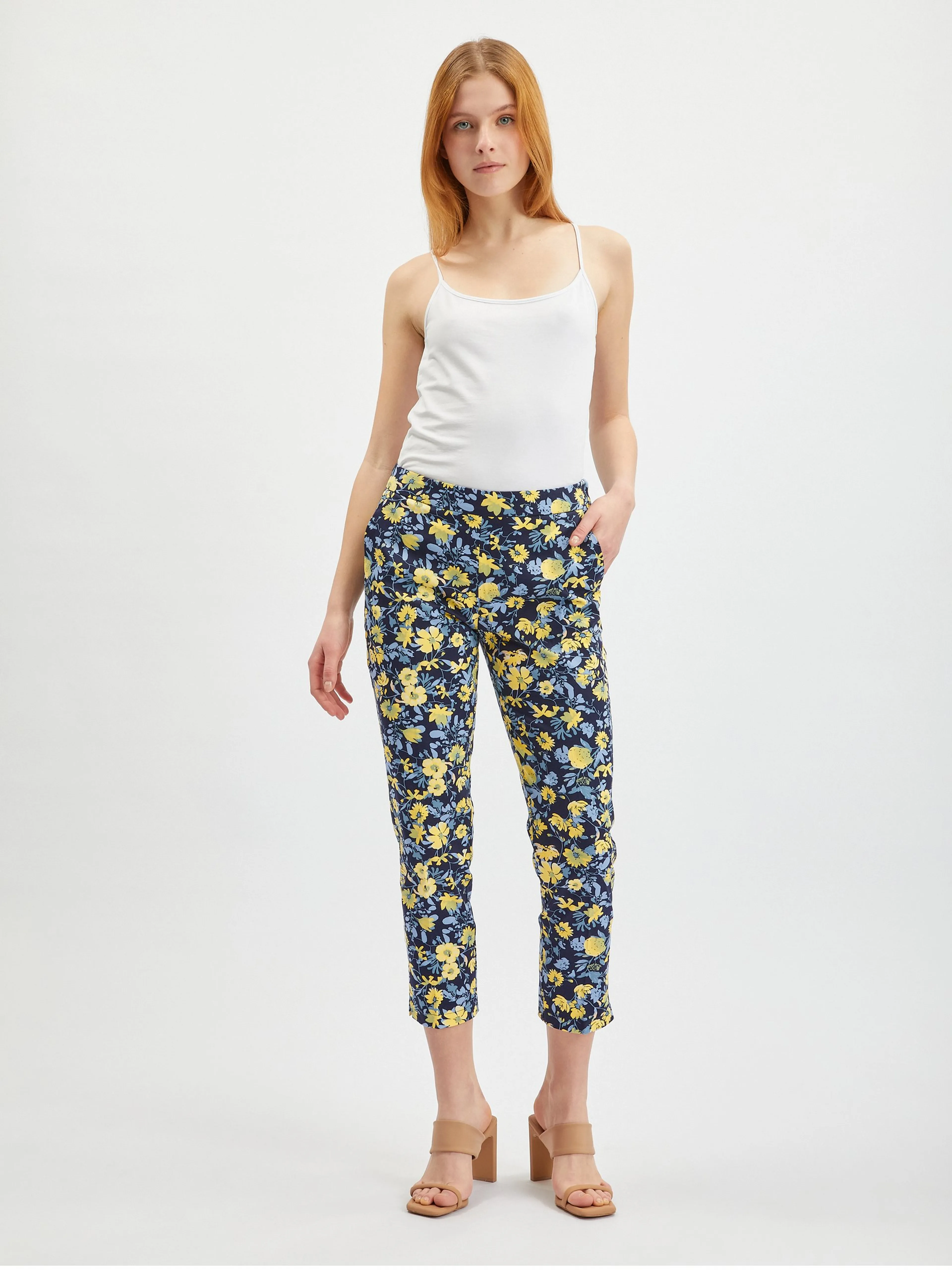 Gelbe und blaue geblümte Hose für Damen ORSAY