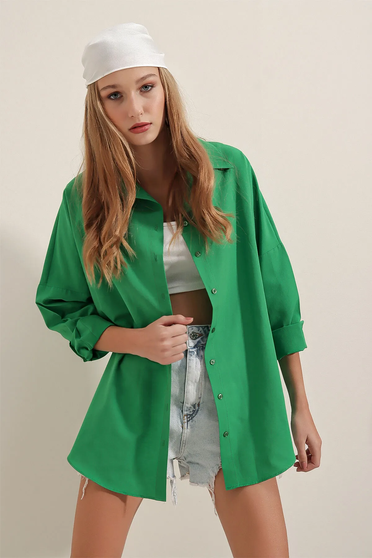 Bigdart  3900 Oversize-Lang-Basic-Hemd – Grün