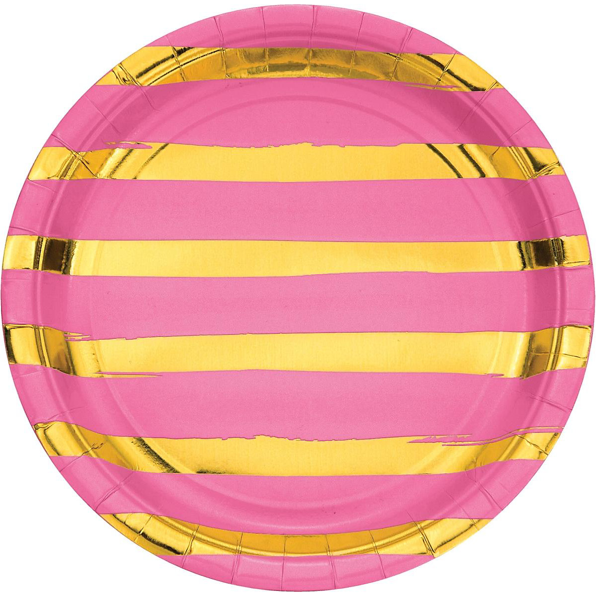Papp-Partyteller Ø 23 cm Goldene Streifen Candy Pink, 8 Stück, folienbeschichtet