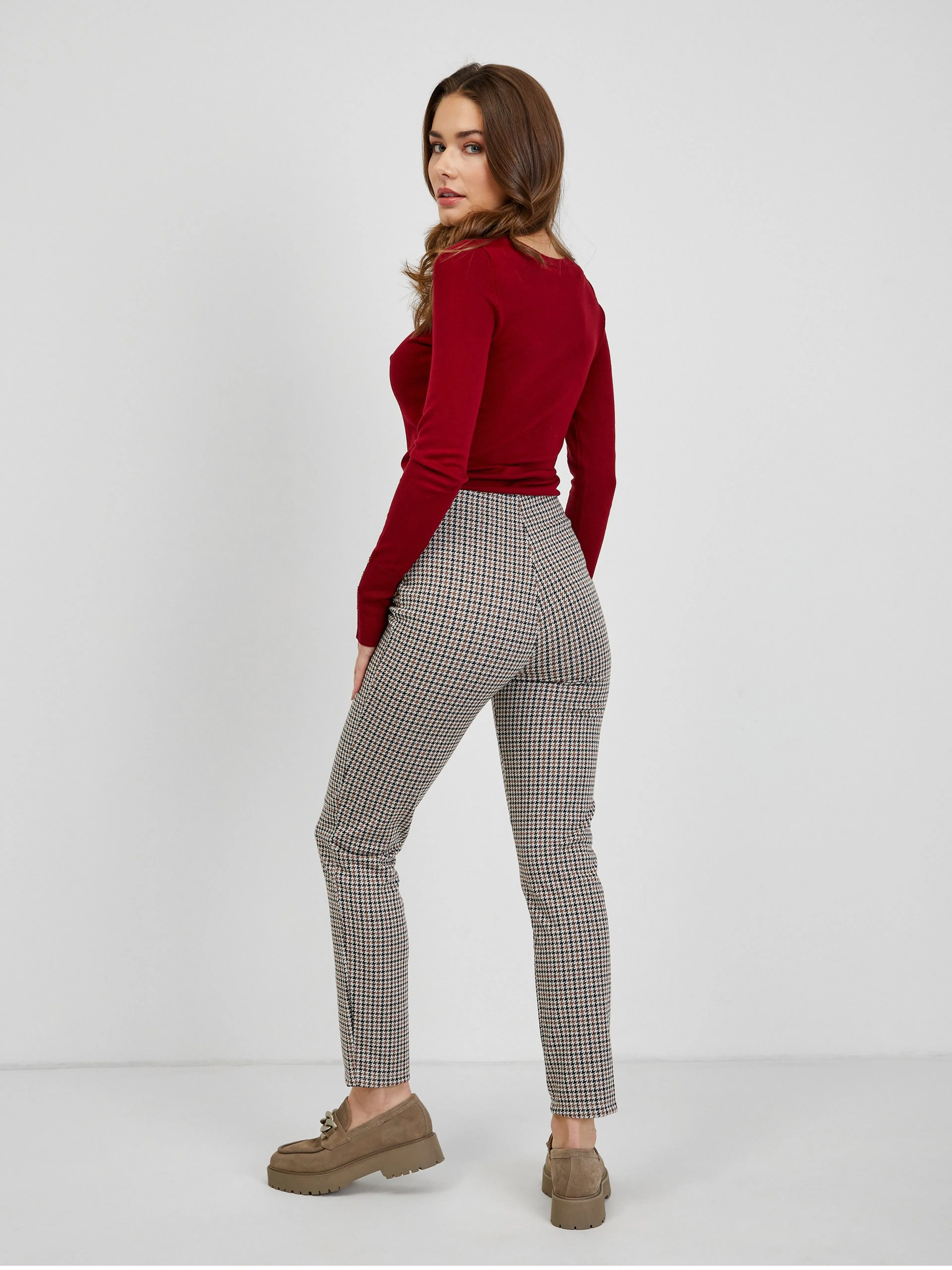 Beige karierte Damenhose ORSAY