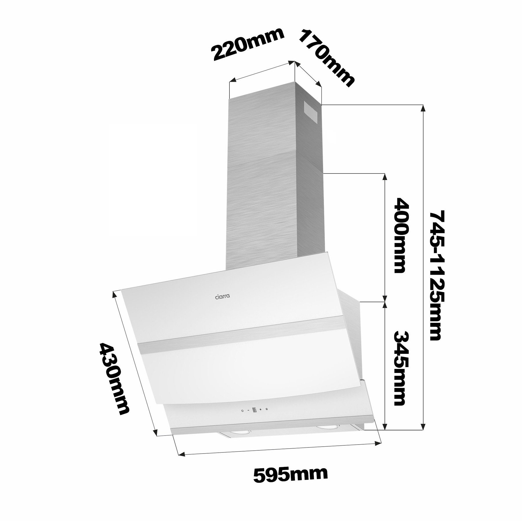 CIARRA Kopffreihaube VM6736NW, A+++ 650m³/h Dunstabzugshaube 60cm WIFI + APP & Touch Control Booster