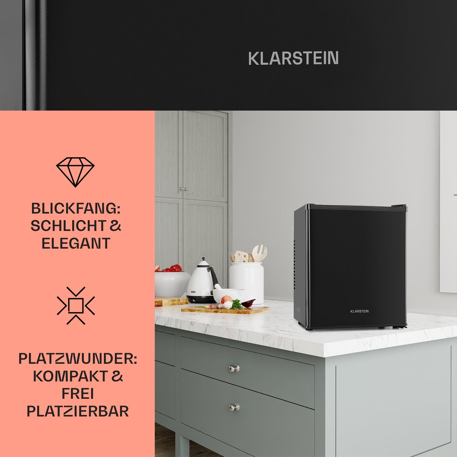Klarstein Table Top Kühlschrank HEA-MKS-10 10005399A, 47 cm hoch, 38 cm breit, Hausbar Minikühlschrank ohne Gefrierfach klein Kühlschrank Getränke