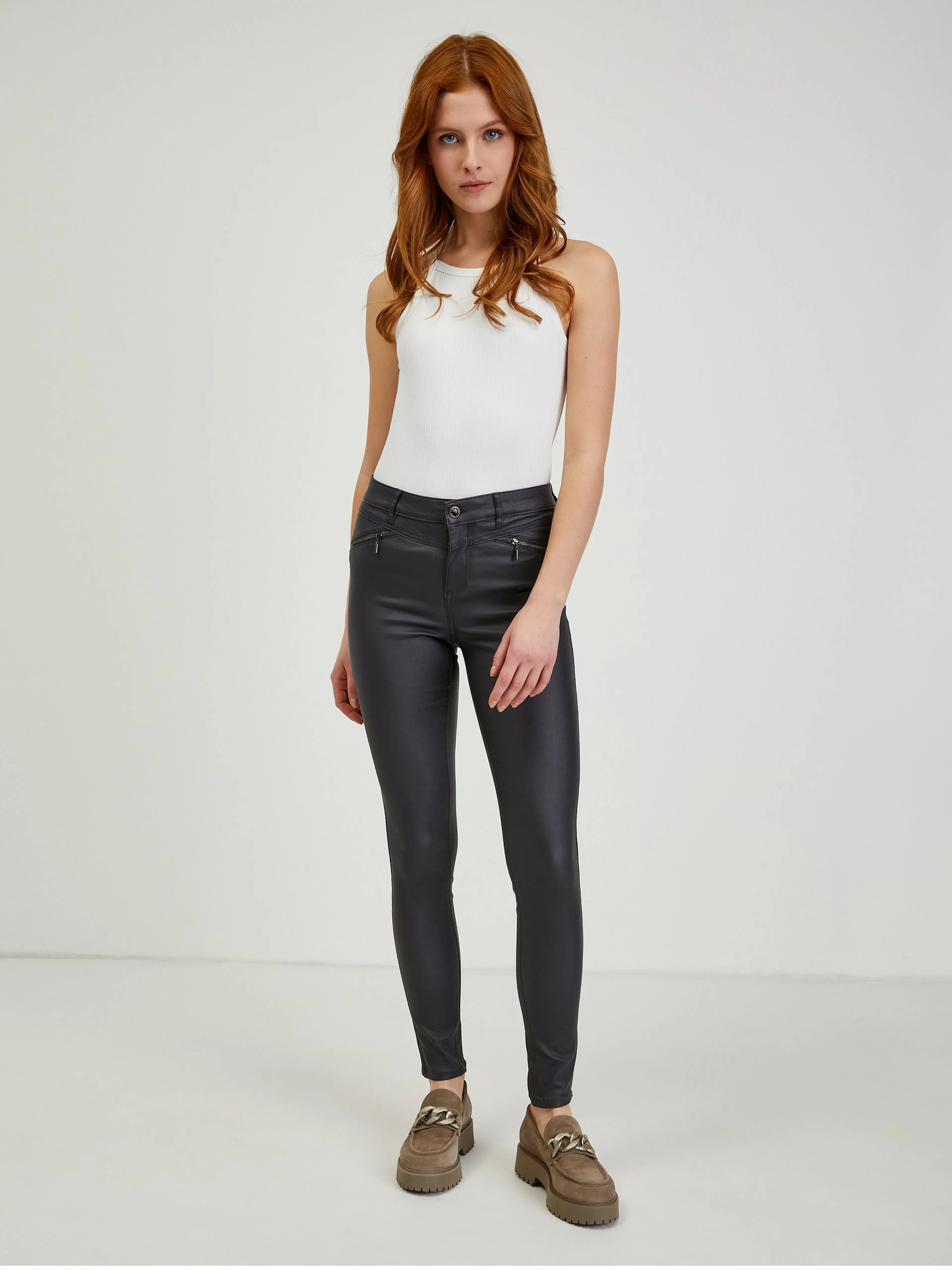 Dunkelgraue Damen Kunstlederhose ORSAY