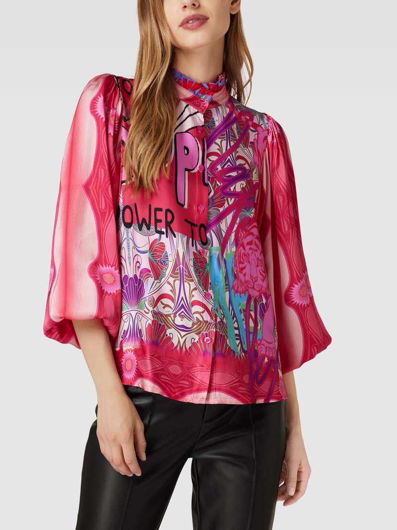 Bluse aus Viskose mit Allover-Muster Modell 'POWER TIGER' in pink