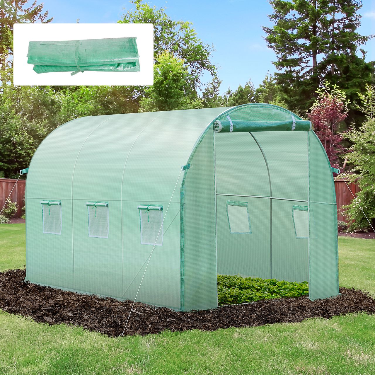 Outsunny Polyethylenfolie 3x2x2m Ersatzfolie mit 6 Fenster für Folientunnel