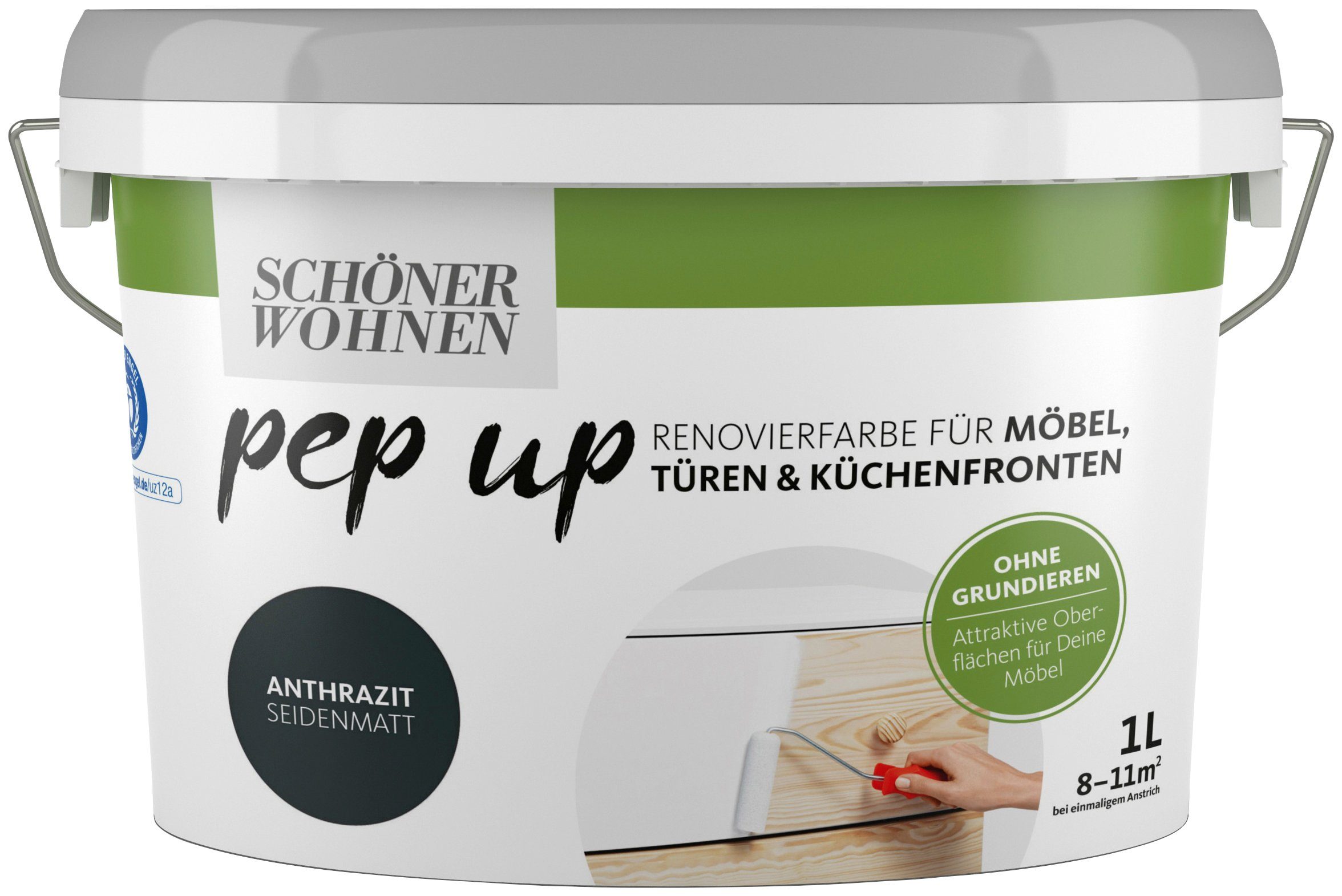 SCHÖNER WOHNEN FARBE Lack pep up - anthrazit, 1 Liter, anthrazit, Renovierfarbe für Möbel, Türen & Küchenfronten
