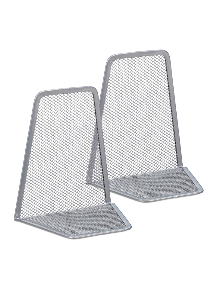 relaxdays 2x Buchstütze in Silber - (B)12,5x (H)14,5 x (T)9 cm günstig kaufen onesize