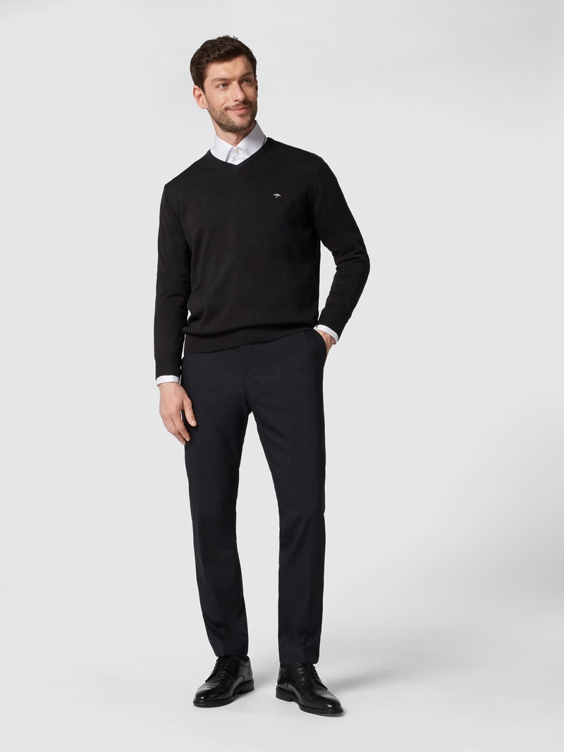 Regular Fit Hose aus Schurwoll-Mix mit Stretch-Anteil Modell 'Enrico' in anthrazit meliert