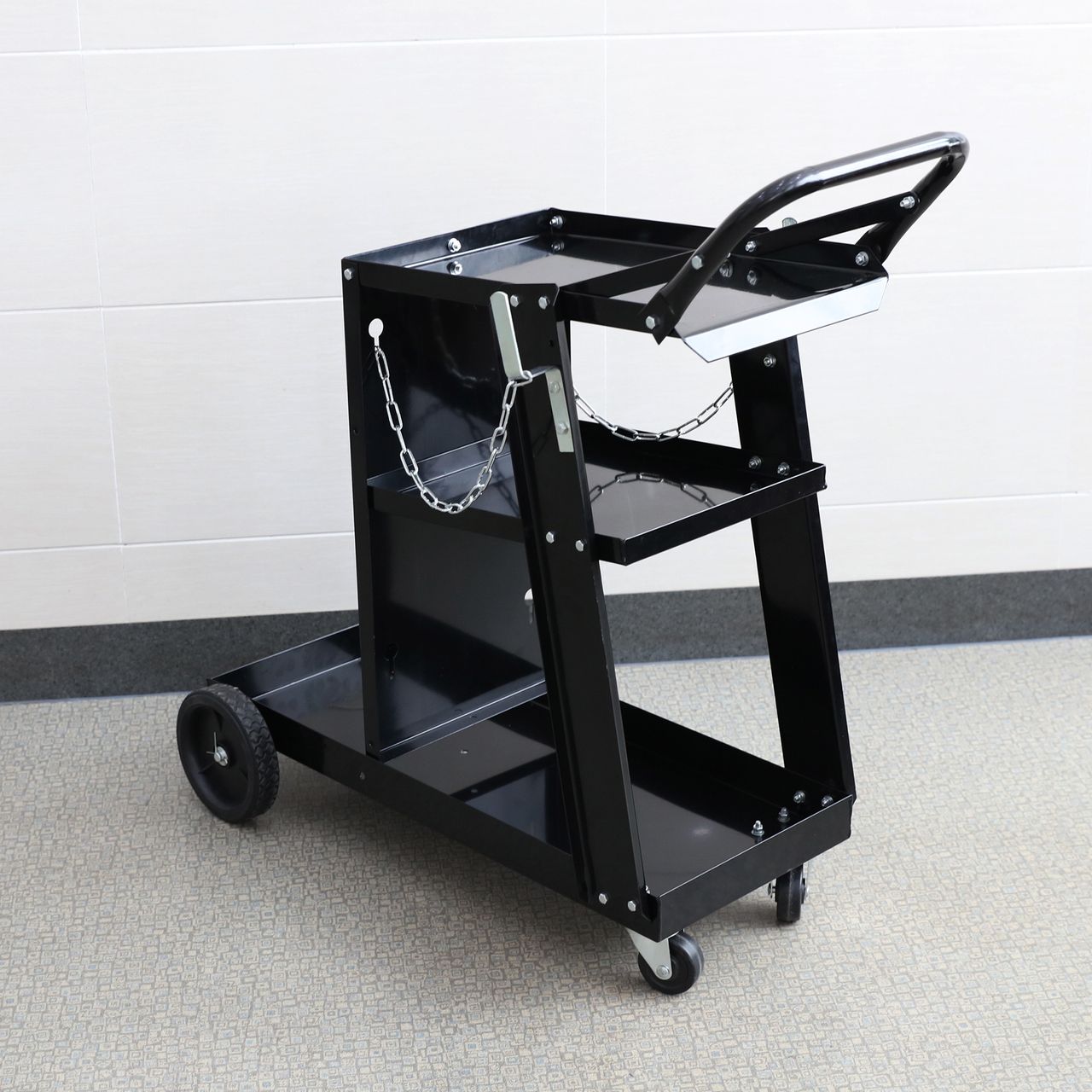 Tech Craft Schweißwagen, Gasflaschenwagen, mit Sicherheitskette, 3 Regale, schwarz