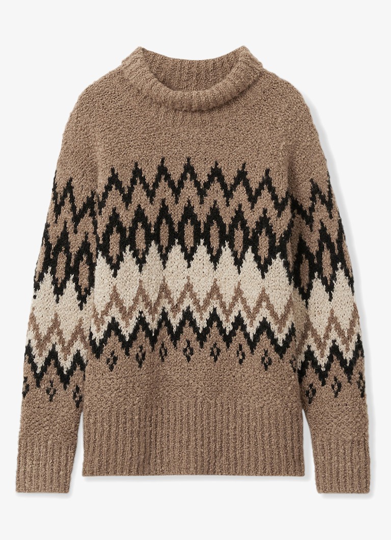 Bobbi Reisepullover aus grob gestricktem Wollmischgewebe mit Print
